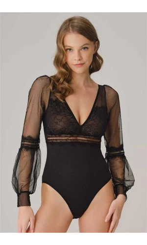 Arias Closet Tüllü Dantelli Uzun Kol Badi