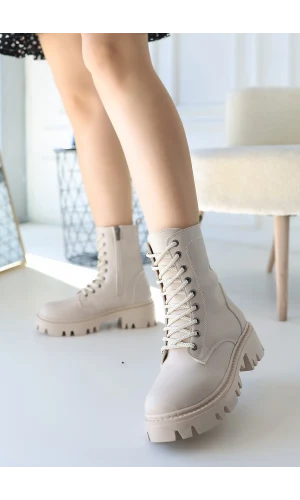 Flona Bej Cilt Bağcıklı Bot