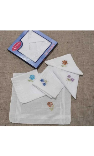 İşlemeli Bayan Mendili 12 Adet 28x28 cm 100 Pamuk