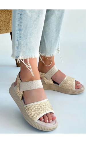 Jake Bej Hasır Cilt Sandalet