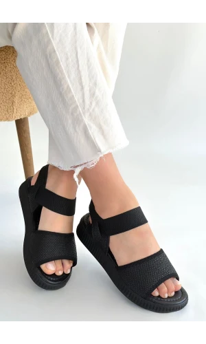 Jake Siyah Hasır Cilt Sandalet