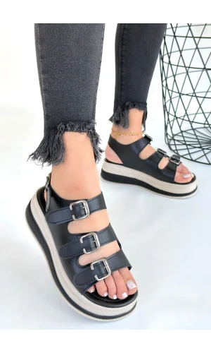 Jatay Siyah Cilt Sandalet