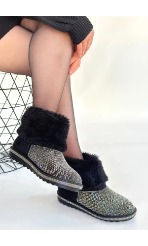 Linka Siyah Süet Gümüş Boncuk İşlemeli Bot