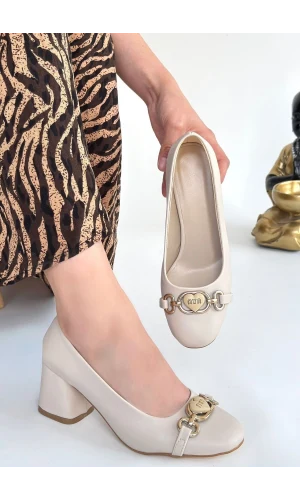 Lucky Bej Cilt Topuklu Ayakkabı