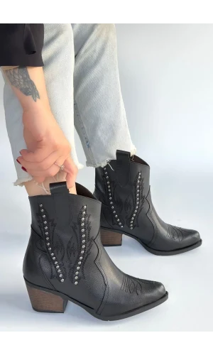 Matin Siyah Cilt Topuklu Bot