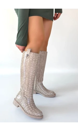 Metta Bej Cilt Desenli Çizme
