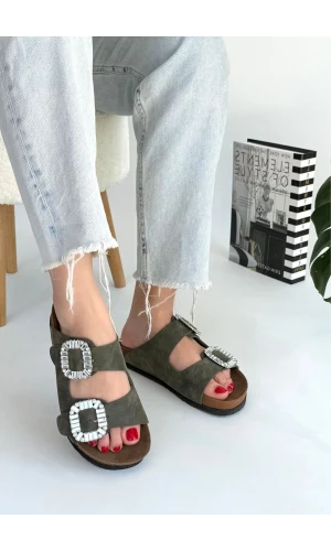 Nool Yeşil Nubuk Terlik