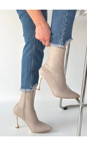 Orjen Bej Cilt Streç Topuklu Bot