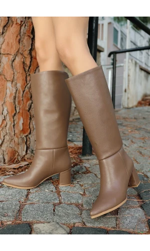 Roksa Vizon Cilt Topuklu Çizme