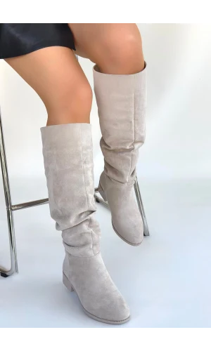 Winda Bej Süet Körüklü Çizme