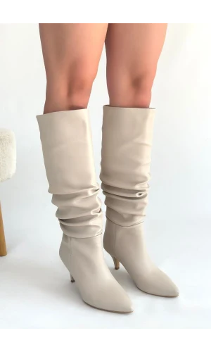 Zelya Bej Cilt Topuklu Çizme