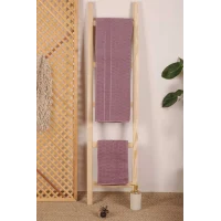 2 Parça Banyo Havlu Takımı %100 Pamuklu Çubuk Desen Mor