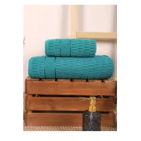 2 Parça Banyo Havlu Takımı %100 Pamuklu Çubuk Desen Yeşil