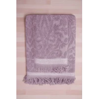 2 Parça Jakarlı Banyo Havlu Takımı %100 Pamuklu 90x150 Cm Arden Mor