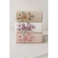 3lü Lüks %100 Pamuklu Mutfak Havlusu Seti 3D Kelebek Aplikeli 30x50 Cm