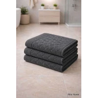 3lü Pamuklu Ayak Havlusu Seti Kabartma Desenli 50x70 Cm Antrasit