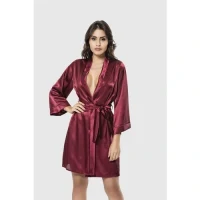Arias Closet Bordo Kısa Saten Sabahlık