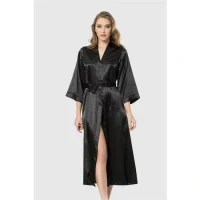 Arias Closet Siyah Uzun Saten Sabahlık