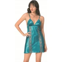 Arias Closet Petrol Kısa Saten Gecelik