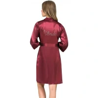 Arias Closet Bordo Kısa Saten Bride Sabahlık