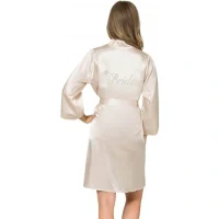 Arias Closet Fildişi Kısa Saten Bride Sabahlık