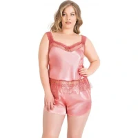 Arias Closet Büyük Beden Mercan Saten Babydoll Şort Takımı