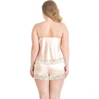 Arias Closet Büyük Beden Fildişi Saten Babydoll Şort Takımı