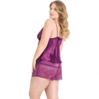 Arias Closet Büyük Beden Mor Saten Babydoll Şort Takımı