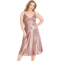 Arias Closet Büyük Beden Vizon Uzun Saten Gecelik