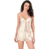 Arias Closet Fildişi Saten Babydoll Şort Takımı
