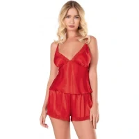 Arias Closet Kırmızı Saten Babydoll Şort Takımı