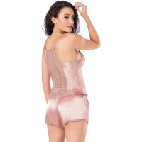 Arias Closet Koyu Pudra Saten Babydoll Şort Takımı