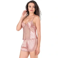 Arias Closet Koyu Pudra Saten Babydoll Şort Takımı