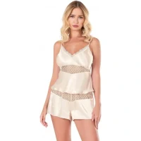 Arias Closet Fildişi Saten Babydoll Şort Takımı