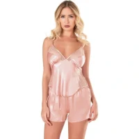 Arias Closet Koyu Pudra Saten Babydoll Şort Takımı