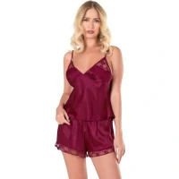Arias Closet Bordo Saten Babydoll Şort Takımı