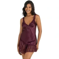 Arias Closet Mürdüm Kısa Saten Gecelik 8238