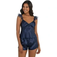 Arias Closet Lacivert Saten Şort Takımı 9212