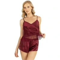 Arias Closet Bordo Saten Şort Takımı 9209