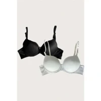 Arias Closet Siyah-Beyaz 2li Mikro Kumaş Push Up Dolgulu Balenli Günlük Destekli Sütyen