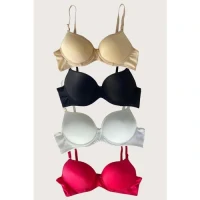 Arias Closet Siyah-Beyaz-Kırmızı-Ten 4lü Dolgulu Push Up Micro Balenli Günlük Tek Destekli Sütyen