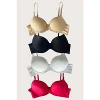 Arias Closet Siyah-Beyaz-Kırmızı-Ten 4lü Dolgulu Push Up Micro Balenli Günlük Tek Destekli Sütyen
