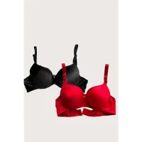 Arias Closet Siyah-Kırmızı 2li Mikro Kumaş Içi Boş Balenli Günlük Desteksiz Sütyen