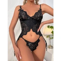 Arias Closet Özel Tasarım Arkadan Bağcıklı Fantezi Siyah Jartiyer Takım