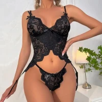 Arias Closet Özel Tasarım Arkadan Bağcıklı Fantezi Siyah Jartiyer Takım