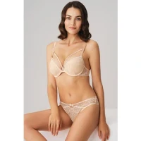 Arias Closet Balenli Destekli Dolgulu Yaka Detaylı Taşlı Dantelli Sütyen ve String Takım