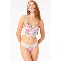 Arias Closet Kadife Balensiz Desteksiz Dolgusuz Yaka Detaylı Çiçek Baskılı Bralet Sütyen ve Sl