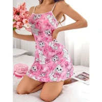 Arias Closet Pembe Kedi Desenli Fantezi Gecelik