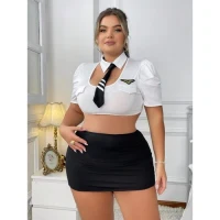 Arias Closet Büyük Beden Beyaz Bolerolu Mini Etekli Fantezi Havacı Kız Kostümü