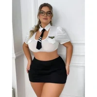 Arias Closet Büyük Beden Beyaz Bolerolu Mini Etekli Fantezi Havacı Kız Kostümü